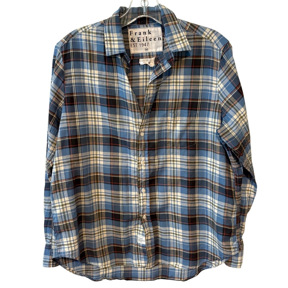 Frank & Eileen Women's Light Blue Plaid Cotton Button‎ Up Shirt in Size XS